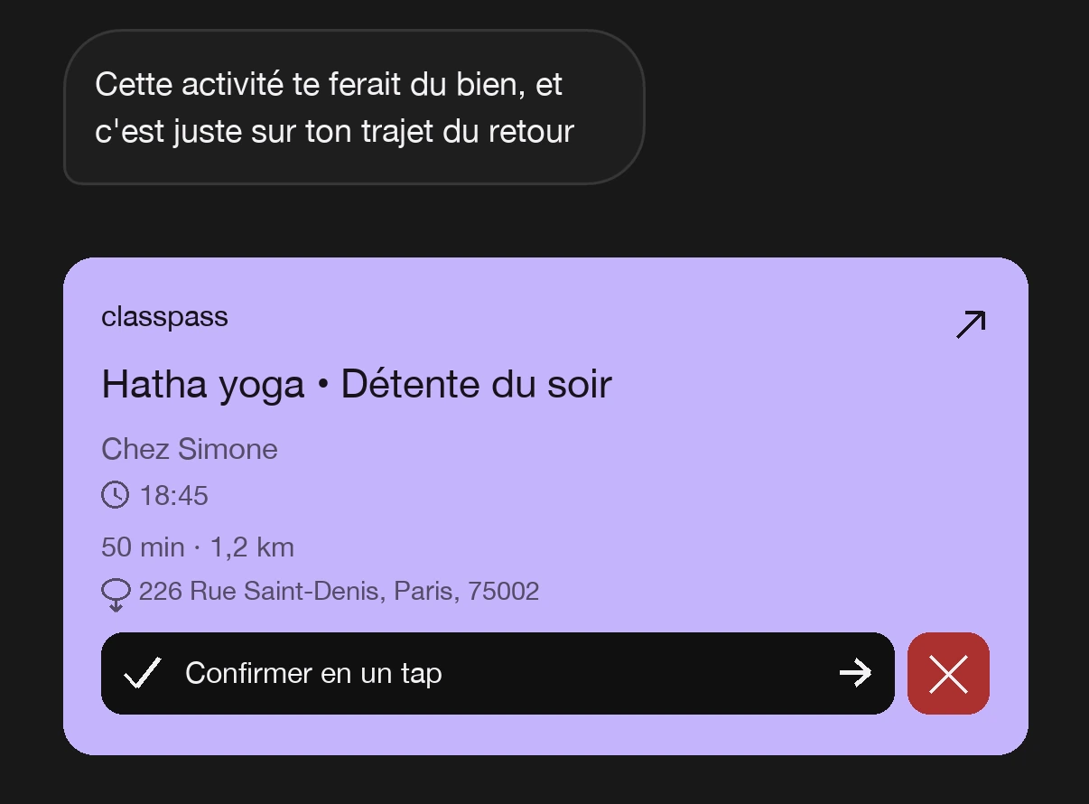 AION propose une activité ClassPass à confirmer ou refuser